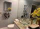 Elegant powder room with a glass bowl sink, granite countertop, and stylish fixtures at 1121 Arbor Glen Cir, Winter Springs, FL 32708