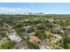 Aerial view featuring a residential neighborhood with trees, green spaces, a lake, and the city skyline at 1618 Pepperidge Dr, Orlando, FL 32806