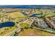 An aerial view of a beautiful golf course community with water features, lush greenery, and luxury homes at 9544 Mere Pkwy, Orlando, FL 32832