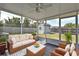 Inviting screened-in patio with ceiling fan, cozy seating, and a serene view of the backyard shed at 994 Lormann Cir, Longwood, FL 32750