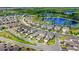 Aerial view of a neighborhood featuring well-maintained lawns, sidewalks, and manicured landscaping by a lake at 17985 Adrift Rd, Winter Garden, FL 34787