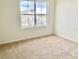 Cozy bedroom featuring plush carpeting, neutral paint, and a large window offering outdoor views at 2637 Rowan St, Tavares, FL 32778