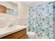 Clean bathroom with a shower/tub combo and single sink vanity and storage underneath at 36208 Micro Racetrack Rd, Fruitland Park, FL 34731