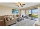Cozy living room featuring waterfront views and comfortable seating at 446 Bouchelle Dr # 103, New Smyrna Beach, FL 32169