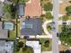 Bird's-eye view of neighborhood with swimming pools and serene backyard pools are surrounded by lush landscaping at 5100 La Croix Ave, Belle Isle, FL 32812
