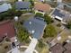 Aerial shot displays the home's position, featuring a screened pool, mature trees, and proximity to neighborhood amenities at 11705 Binfield Ct, Orlando, FL 32837