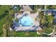An aerial view of the community pool area shows the large pool, seating areas, and beautiful landscaping at 12079 Scrub Palm Ln, Orlando, FL 32824