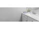 Bathroom vanity featuring white cabinets and marble countertop, complete with decorative plant and towel rack at 2808 Revere Ct, Casselberry, FL 32707