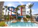 Resort water park featuring colorful slides, a splash pool, and tropical landscaping for a fun Gathering experience at 3118 Magic Kingdom Ct, Kissimmee, FL 34746