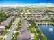 Overhead view displaying the homes surrounding the waterway, neighborhood, and lush landscape at 1078 Vinsetta Cir, Winter Garden, FL 34787