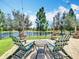 Relaxing patio space with lake views, complete with Adirondack chairs and string lights at 1078 Vinsetta Cir, Winter Garden, FL 34787