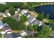 Aerial neighborhood view of homes with mature trees, a lake, and nearby streets at 1645 Boulder Creek Ct, Apopka, FL 32712