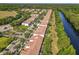 Overhead shot shows townhome community beside river and green space at 1772 Garden Sage Dr, Oviedo, FL 32765