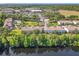 An aerial view of a townhouse community near a pond and shopping, showing manicured lawns at 1772 Garden Sage Dr, Oviedo, FL 32765