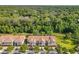 Scenic aerial view of well-maintained townhomes by a lush green space featuring mature trees and tranquil river at 1772 Garden Sage Dr, Oviedo, FL 32765