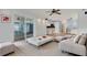 Open-concept living area with a modern coffee table, plush ottomans, and a view of the outdoor dining space at 334 Terrace Dr, Oviedo, FL 32765