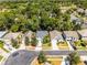 Residential aerial view showcases homes with manicured lawns and trees, under a clear blue sky at 4027 Lakeside Reserve Ct, Orlando, FL 32810