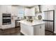 Modern kitchen featuring white cabinets, stainless steel appliances and a kitchen island at 4591 Gliding Wave St, Winter Garden, FL 34787