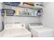 Laundry room with washer, dryer, storage shelves, and cleaning supplies at 6701 Belmar Dr, Orlando, FL 32807