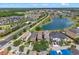 Gorgeous aerial view of a lakeside community showcasing luxury homes and lush landscaping on a sunny day at 960 Golden Bear Dr, Reunion, FL 34747