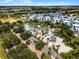 Aerial view of a community water park featuring pools, slides, palm trees, and blue and white architecture at 960 Golden Bear Dr, Reunion, FL 34747