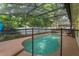 Screened in pool with a safety fence, surrounded by lush landscaping and greenery at 1018 Featherstone Cir, Ocoee, FL 34761