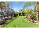 Well-maintained backyard featuring a pool, mature landscaping, and a screened enclosure at 11502 Waterstone Loop Dr, Windermere, FL 34786