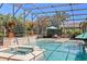 Screened pool and spa features a tiled waterfall and is surrounded by lush landscaping at 11502 Waterstone Loop Dr, Windermere, FL 34786