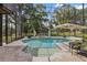 Screened pool featuring a spa and fountain, patio seating, and lush landscaping at 1716 Greystone Ct, Longwood, FL 32779