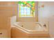 Relaxing bathroom with large soaking tub and stained glass window with a bird design at 1949 Tiptree Cir, Orlando, FL 32837