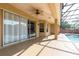 Covered patio with ceiling fan, sliding glass doors, and view of the pool at 2780 Running Springs Loop, Oviedo, FL 32765