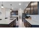 Modern open kitchen with stainless appliances, granite countertops, and stylish dark wood cabinetry at 6728 Great Bear Dr, Lakeland, FL 33805