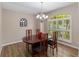 Formal dining room featuring wood floors, a chandelier, a window with shutters, and a table with chairs at 905 N Lake Claire Cir, Oviedo, FL 32765
