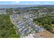An elevated view captures a residential community adjacent to serene lakes, showcasing a blend of modern homes and natural beauty at 908 Tilden Oaks Trl, Winter Garden, FL 34787