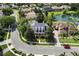 Aerial view of landscaped home on well manicured lot with pond and fountain in suburban neighborhood at 1448 Conway Isle Cir, Belle Isle, FL 32809