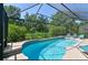 Screened in pool offers sparkling clear water, attached spa, and a beautiful view of the surrounding foliage at 2918 Sunset Vista Blvd, Kissimmee, FL 34747