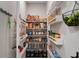 Well-organized pantry with ample shelving and storage baskets filled with various food items and household supplies at 3332 Lone Cypress Pt, Oviedo, FL 32765