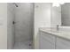 Beautiful bathroom with a tiled walk-in shower, a modern vanity, and stylish lighting at 9919 Cypress Park Dr, Orlando, FL 32824