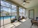 Enclosed patio with ample seating, overlooking a sparkling pool area at 1706 Leatherback Ln, St Cloud, FL 34771