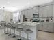 Contemporary kitchen boasts gray cabinets, stainless steel appliances, and an island with bar seating at 1929 Tropical Palms Cir, Kissimmee, FL 34747
