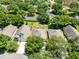 An aerial view showcases the property's roof, lawn, landscaping and its neighborhood at 3661 Kingswood Ct, Clermont, FL 34711