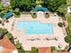 Aerial view of a rectangular community pool with lounge chairs and umbrellas at 3661 Kingswood Ct, Clermont, FL 34711