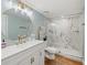 Modern bathroom boasts a spacious glass shower and double sink vanity at 4601 S Atlantic Ave # 7030, Port Orange, FL 32127