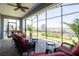 Inviting screened lanai with comfortable seating and a view of the green backyard at 525 Narrow View Ln, Groveland, FL 34736
