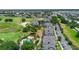 Scenic aerial view of the golf course community, lush landscaping and plenty of parking at 7689 Heritage Crossing Way # 202, Reunion, FL 34747