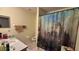 Cozy bathroom featuring vanity sink, toilet and shower with castle-themed curtain at 2244 Silver Lakes N Dr, Lakeland, FL 33810