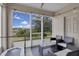 Screened lanai with seating area, overlooking the landscape at 320 Primrose Dr, Davenport, FL 33837