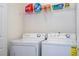Convenient laundry room with modern washer and dryer set and shelving for storage at 3567 Shallot Dr # 103, Orlando, FL 32835