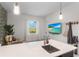 Bright kitchen showcasing quartz countertops, modern fixtures, and an adjacent living space with ample natural light at 5393 Red Coral Cir, Mount Dora, FL 32757