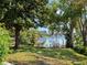 Lush backyard featuring mature trees, a lakefront view and a wooden dock at 7540 Lake Marsha Dr, Orlando, FL 32819
